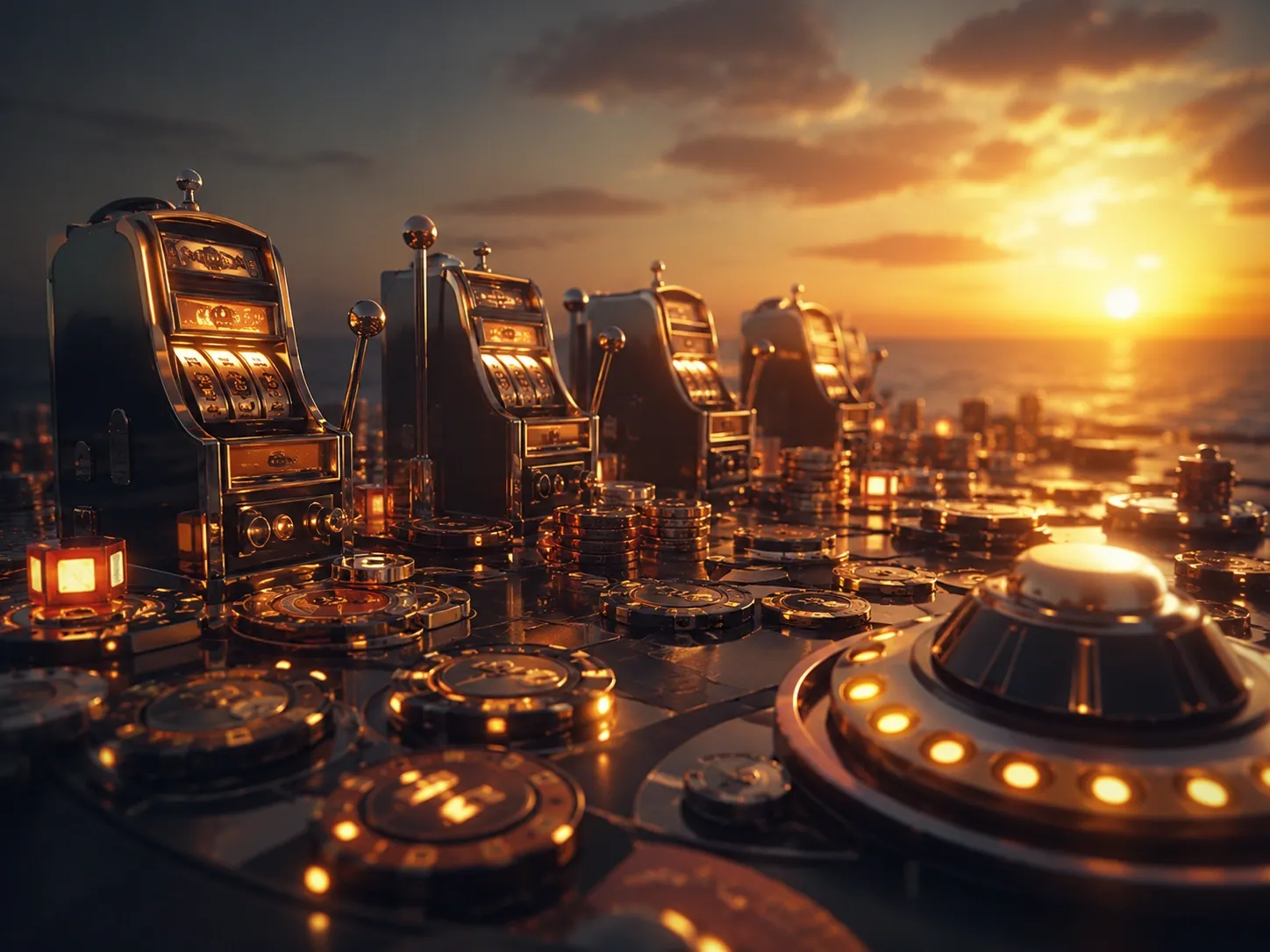 Futuristic casino slot machines with coins